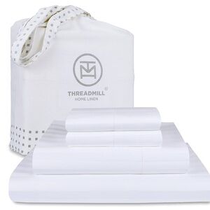 Threadmill 500 Thread Count Twin Damask Stripe Breathable Hotel White Sheets